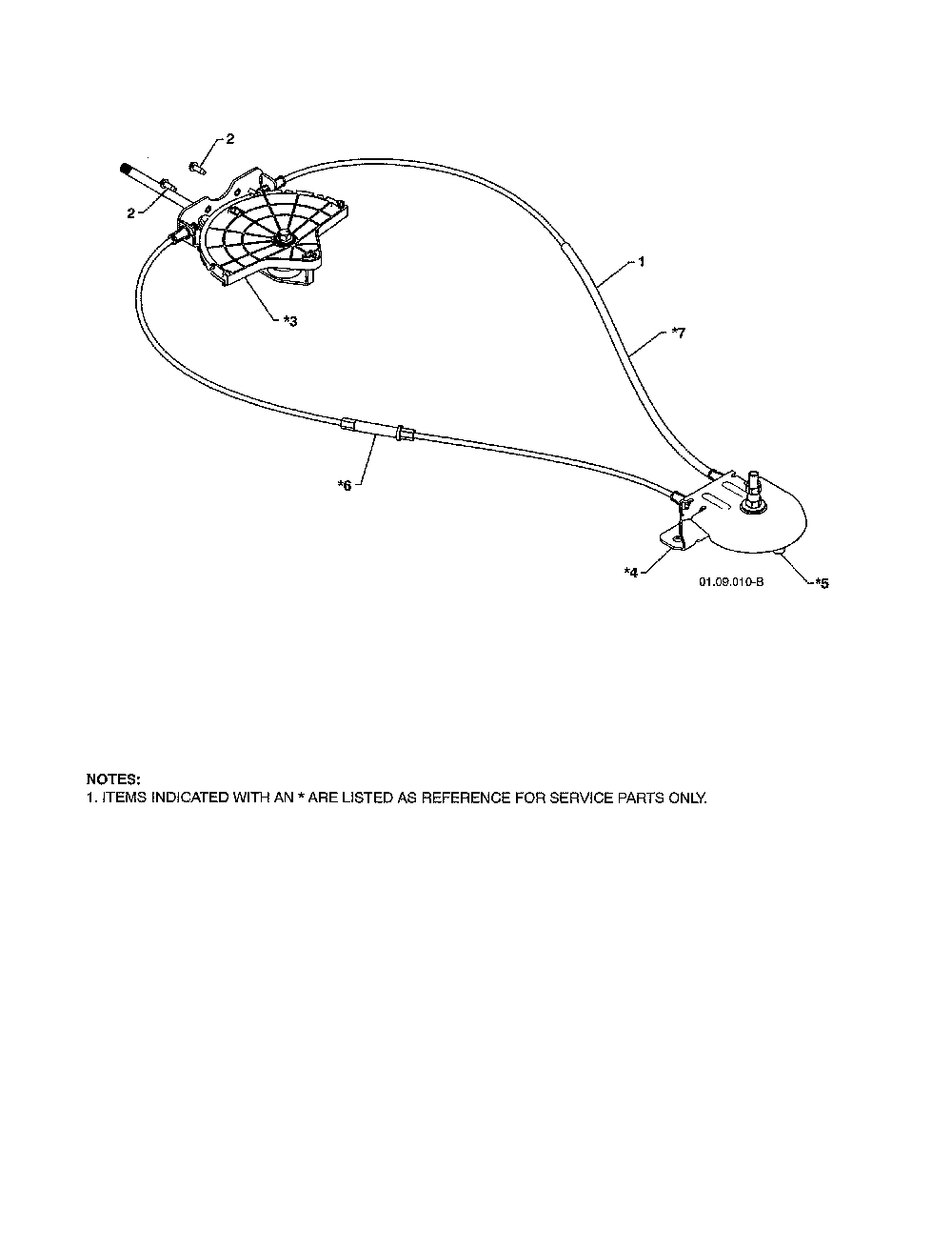 Lever/cable rotator Diagram and Parts List for 96198004301  Poulan Snow Blower