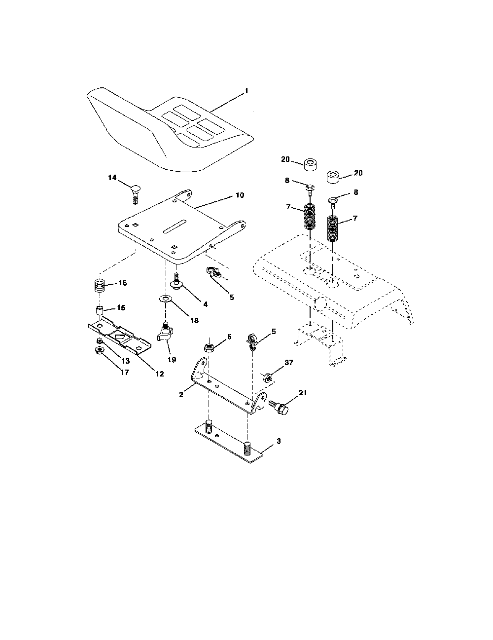 Seat assembly Diagram and Parts List for 96022000101  Poulan Lawn Tractor