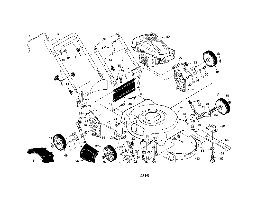 Lawn mower Diagram and Parts List for 961190004  Poulan Lawn Mower