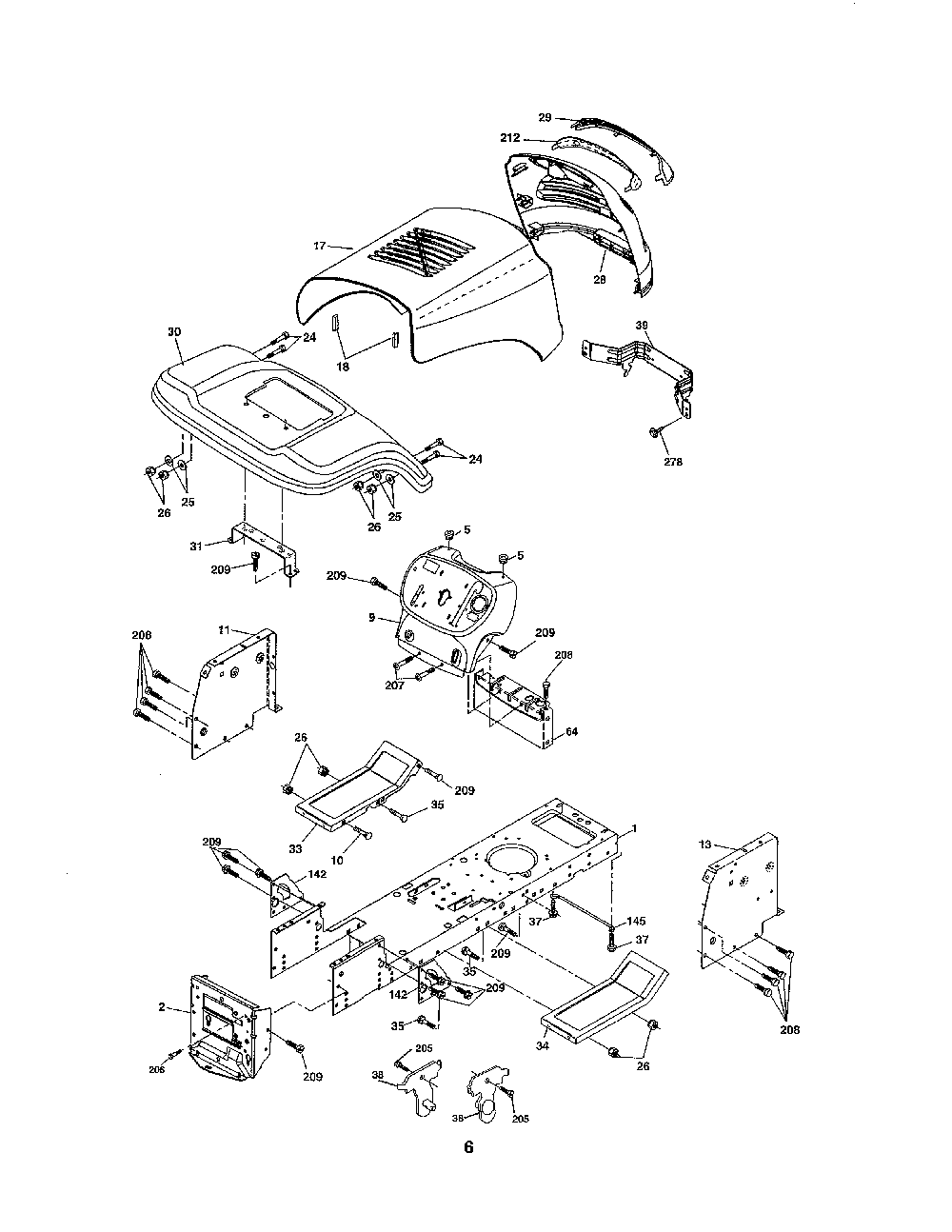 Chassis Diagram and Parts List for 96016001700  Poulan Lawn Tractor