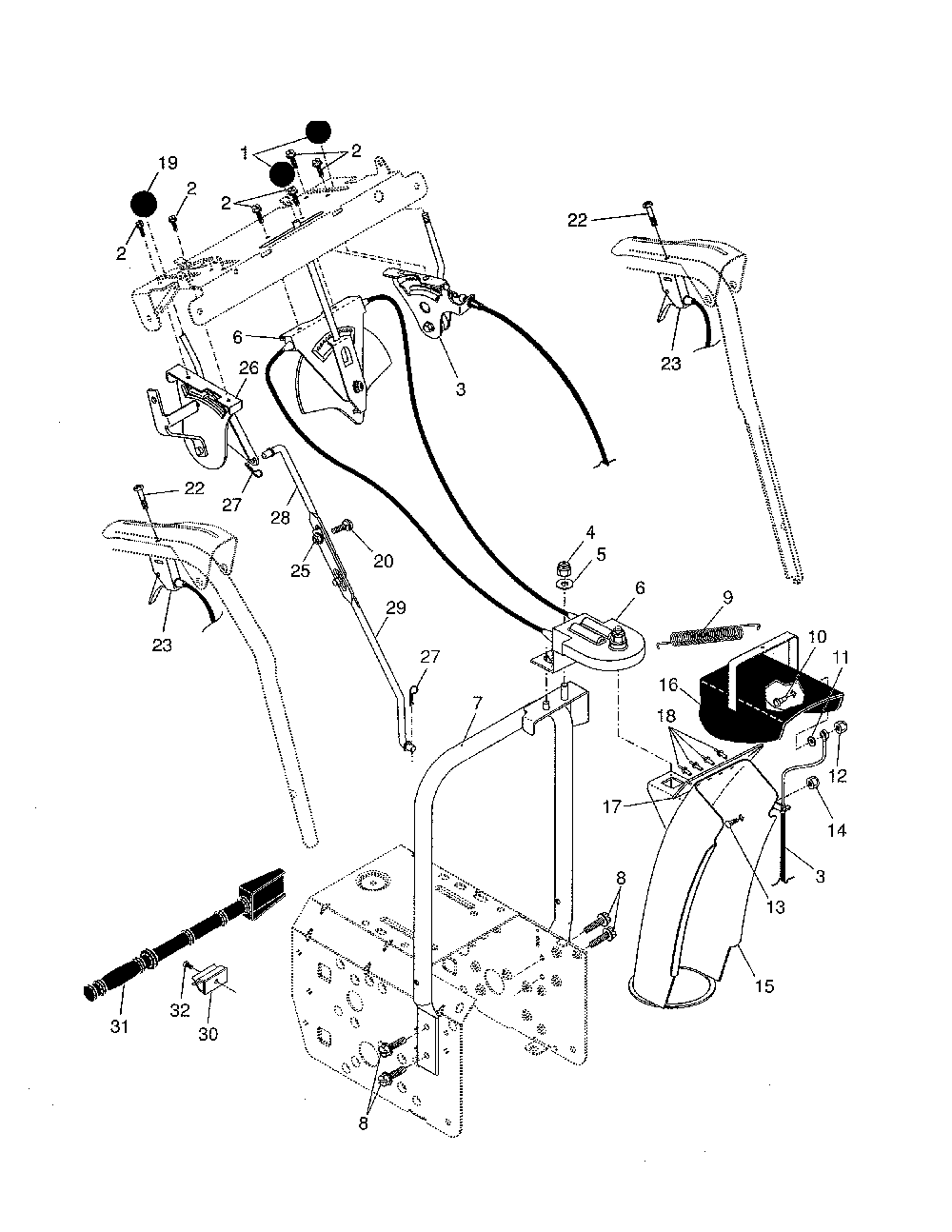 Control panel/discharge chute Diagram and Parts List for 96192001900  Poulan Snow Blower