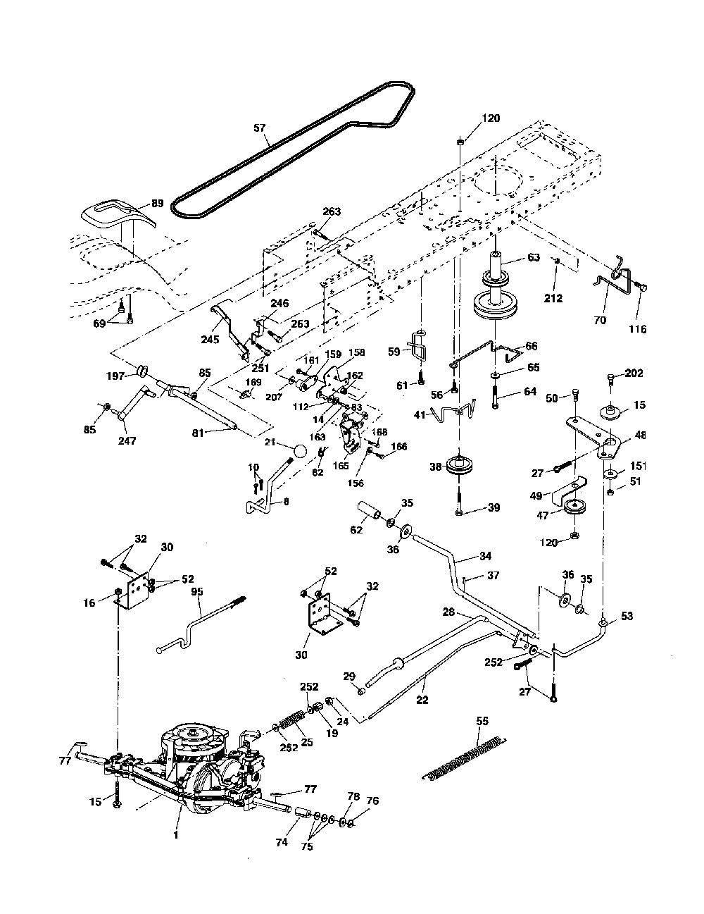 Drive Diagram and Parts List for HD20H42  Poulan Lawn Tractor