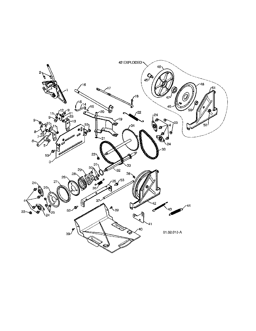 Drive Diagram and Parts List for 96192003700  Poulan Snow Blower