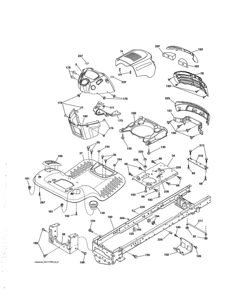 Chassis Diagram and Parts List for 96042015700  Poulan Lawn Tractor