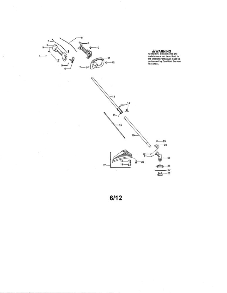 Drive Shaft/Handle/Shield Diagram and Parts List for PP335 TYPE 1 Poulan Trimmer