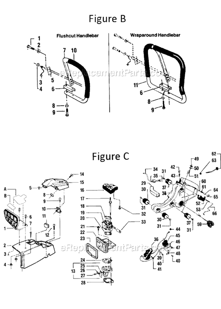 Page B Diagram and Parts List for 8500  Poulan Chainsaw