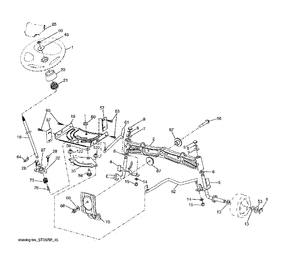 Steering assembly Diagram and Parts List for 96042016701  Poulan Lawn Tractor