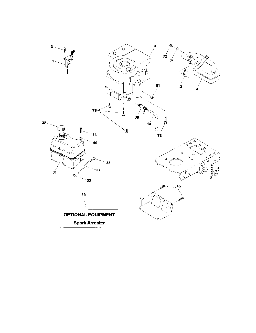 Engine Diagram and Parts List for 96012002702  Poulan Lawn Tractor