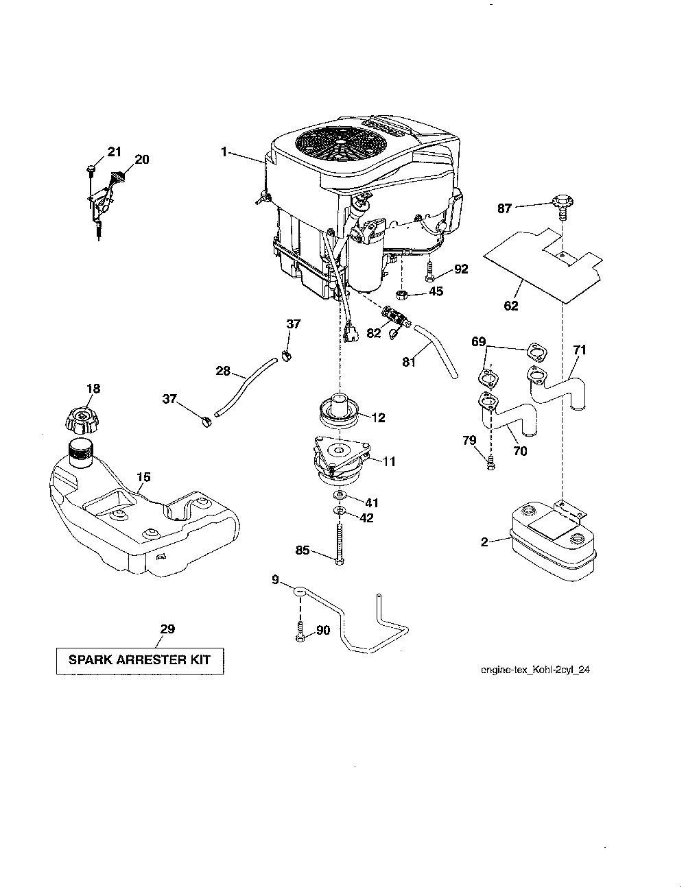 Engine Diagram and Parts List for PBLGT2654-96042017200  Poulan Lawn Tractor