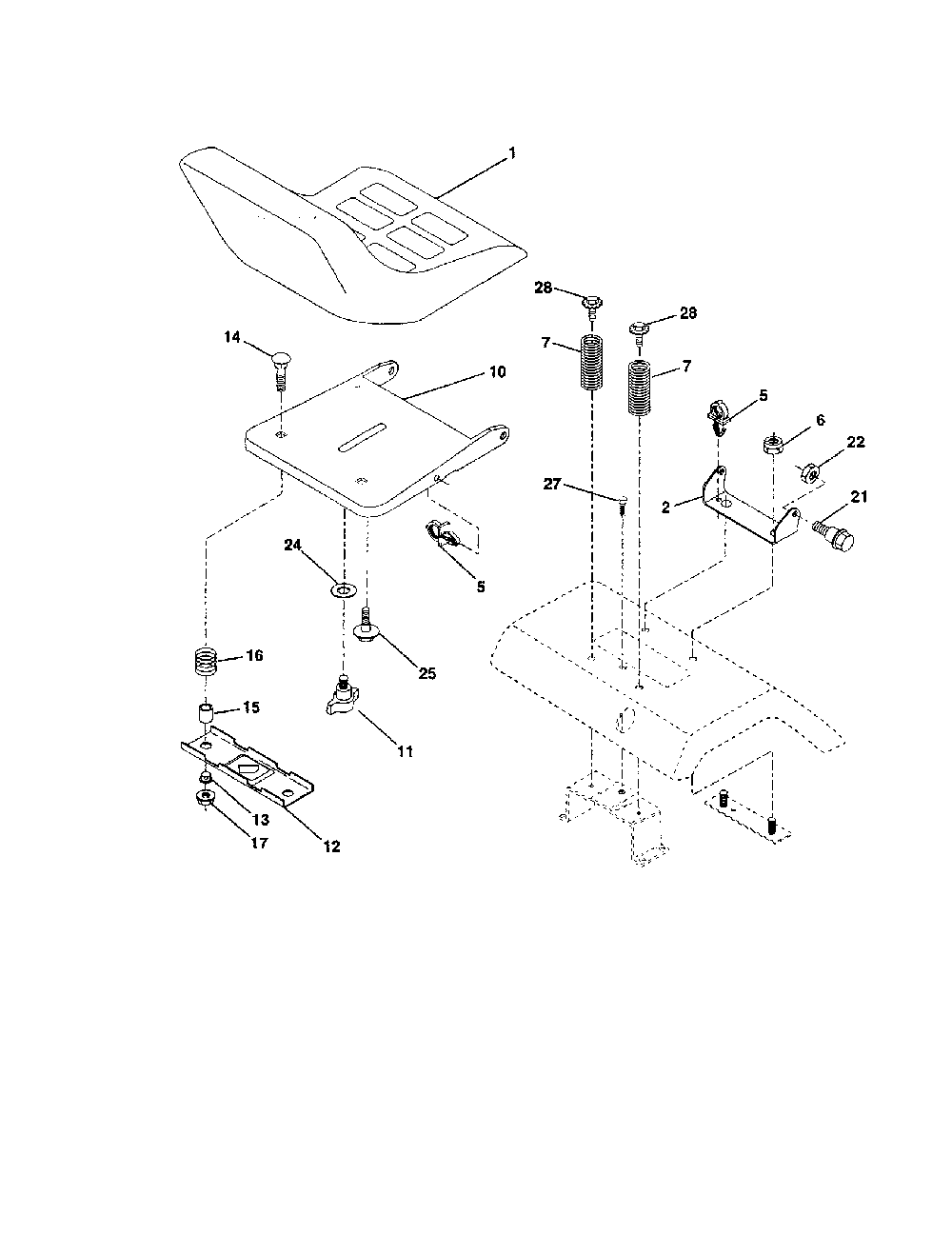 Seat assembly Diagram and Parts List for 917279760  Poulan Lawn Tractor