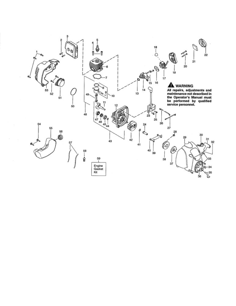 Cylinder/Fuel Tank/Crankcase Diagram and Parts List for P2500 TYPE 2 Poulan Trimmer