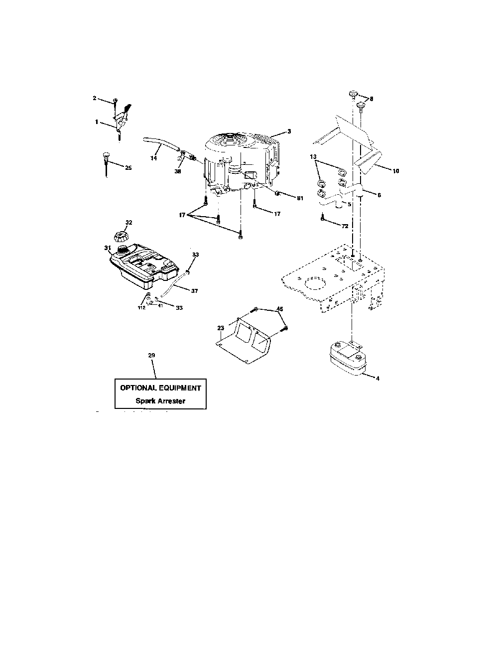 Engine Diagram and Parts List for 96012003201  Poulan Lawn Tractor