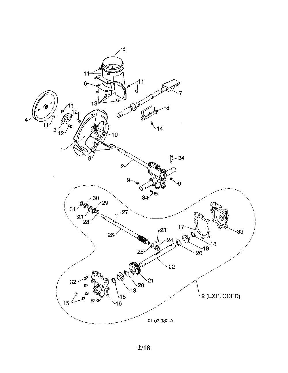Impeller assembly/gearbox Diagram and Parts List for 96192003703  Poulan Snow Blower