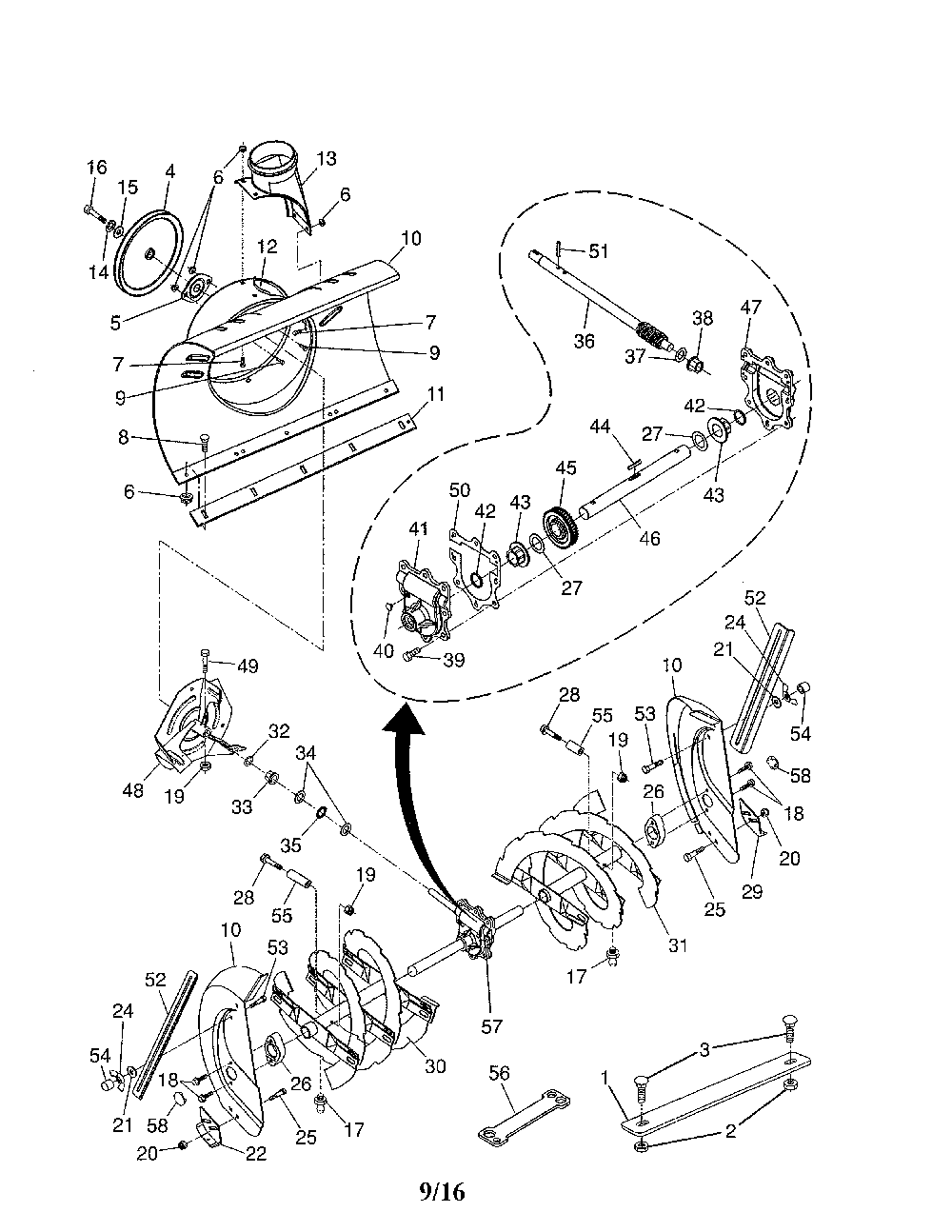 Auger housing/impeller assembly Diagram and Parts List for PP11530ES-96192001902  Poulan Snow Blower