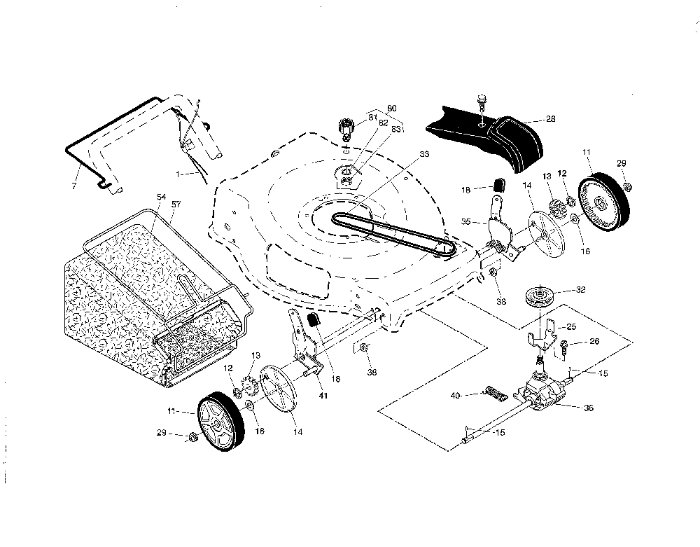 Drive control/gear case/wheels Diagram and Parts List for PR625Y22RP-96142012601  Poulan Lawn Mower