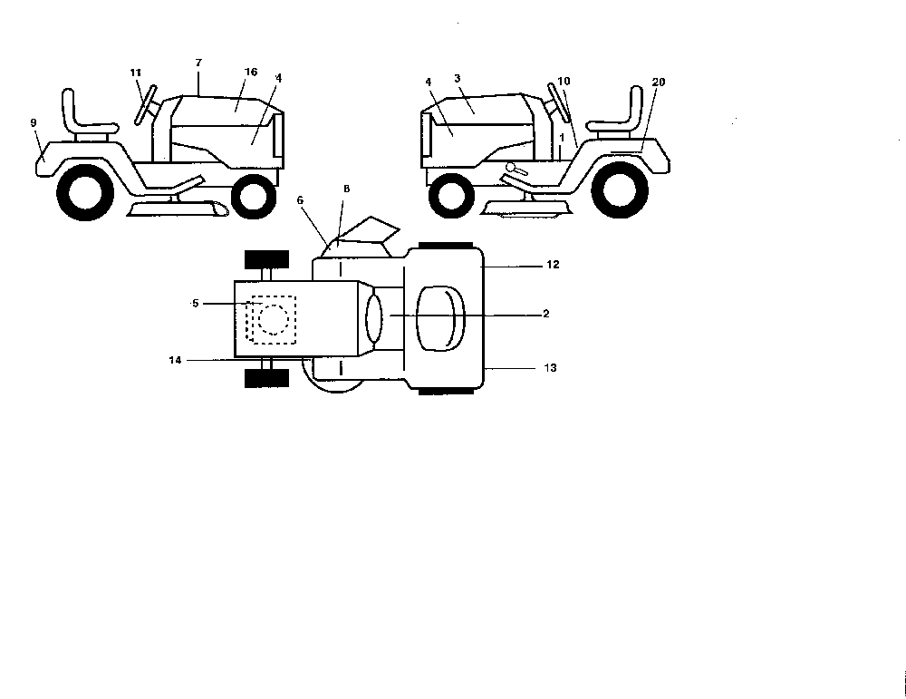 Decals Diagram and Parts List for 96012003000  Poulan Lawn Tractor