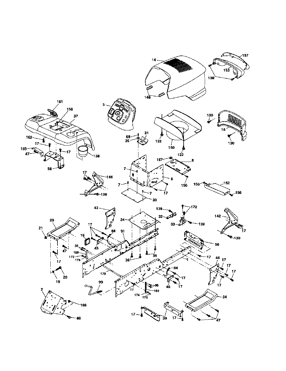 Chassis and enclosures Diagram and Parts List for 96022000101  Poulan Lawn Tractor