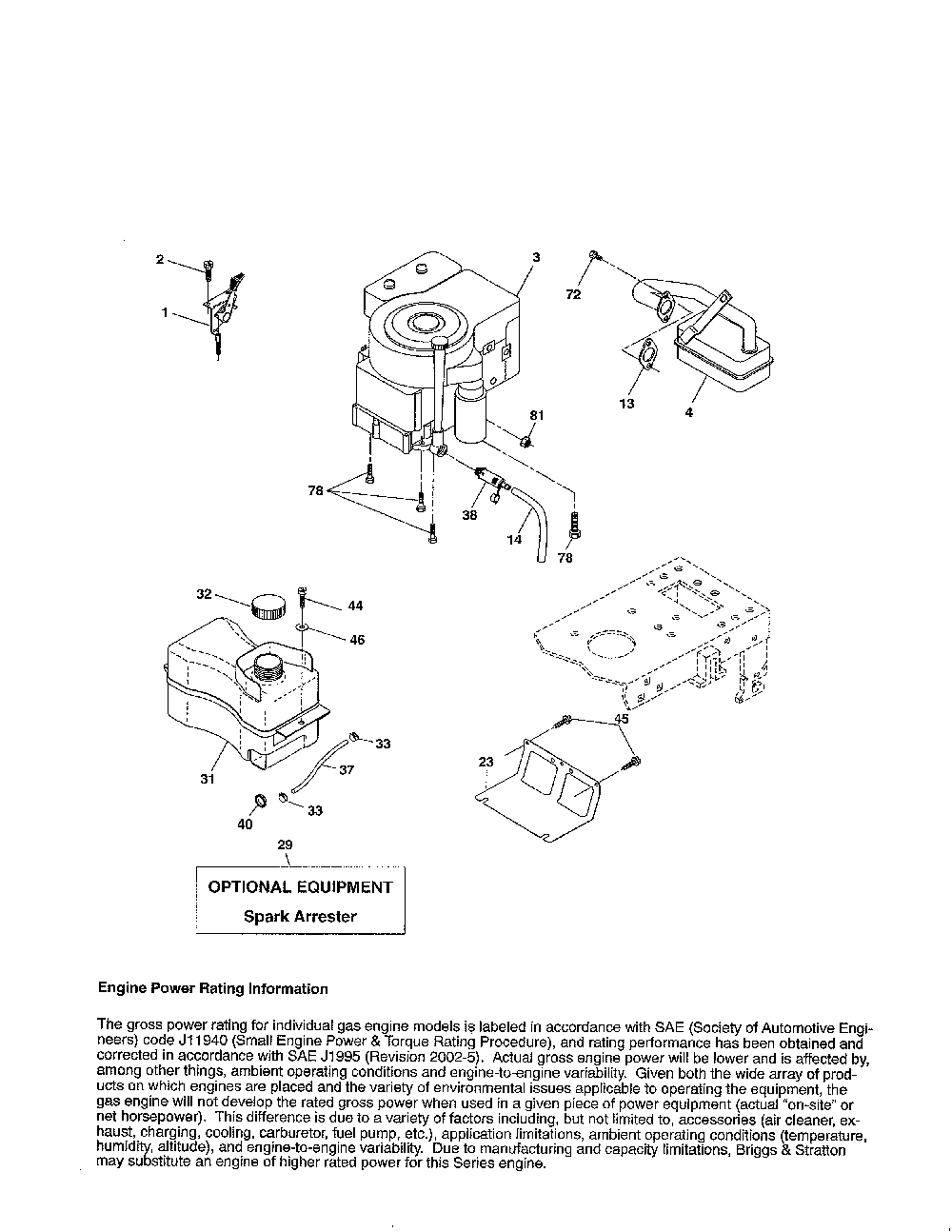 Engine Diagram and Parts List for 96016001800  Poulan Lawn Tractor
