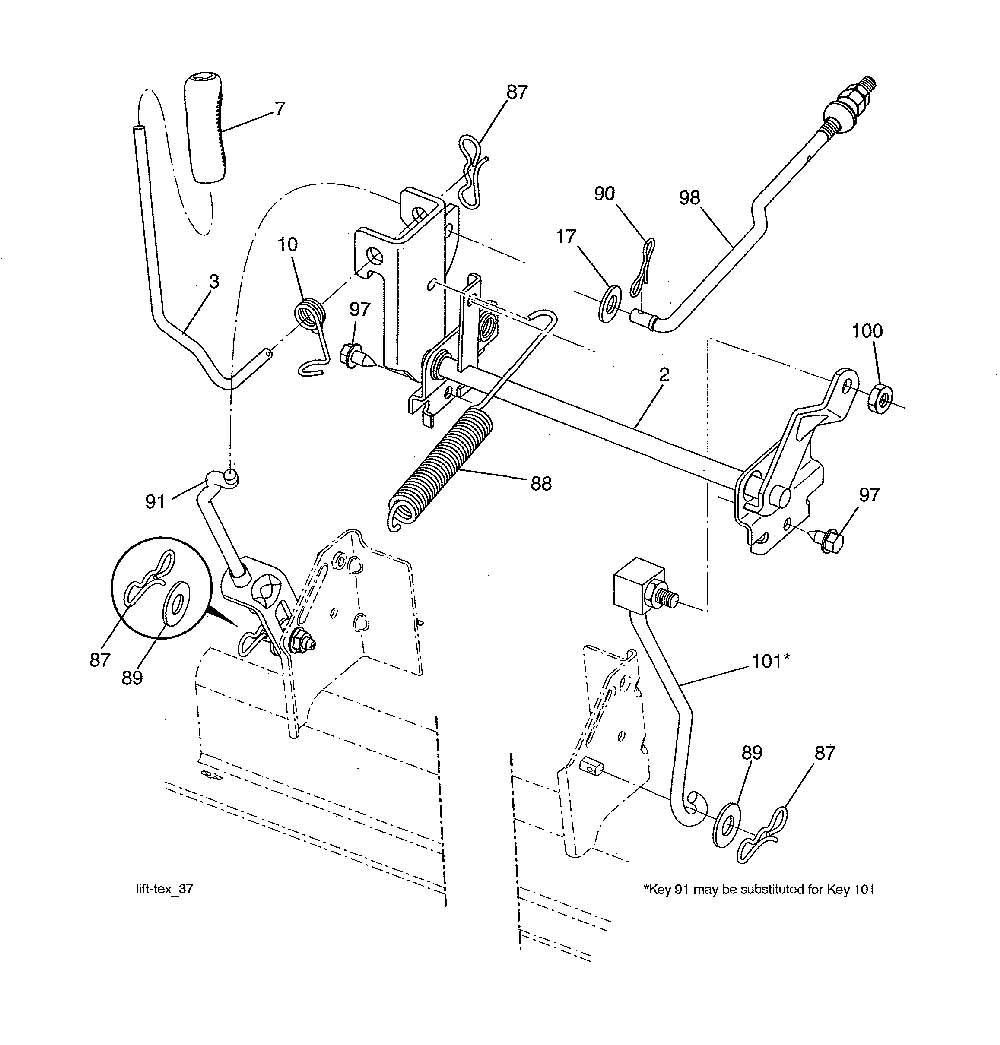 Mower lift Diagram and Parts List for 96042016701  Poulan Lawn Tractor