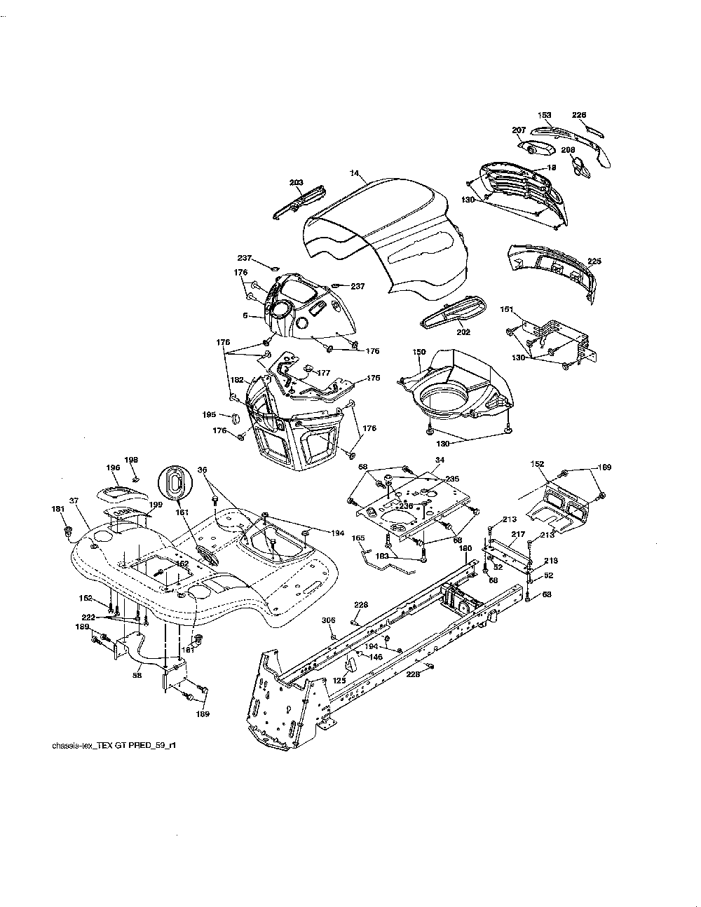 Chassis Diagram and Parts List for 96042017300  Poulan Lawn Tractor