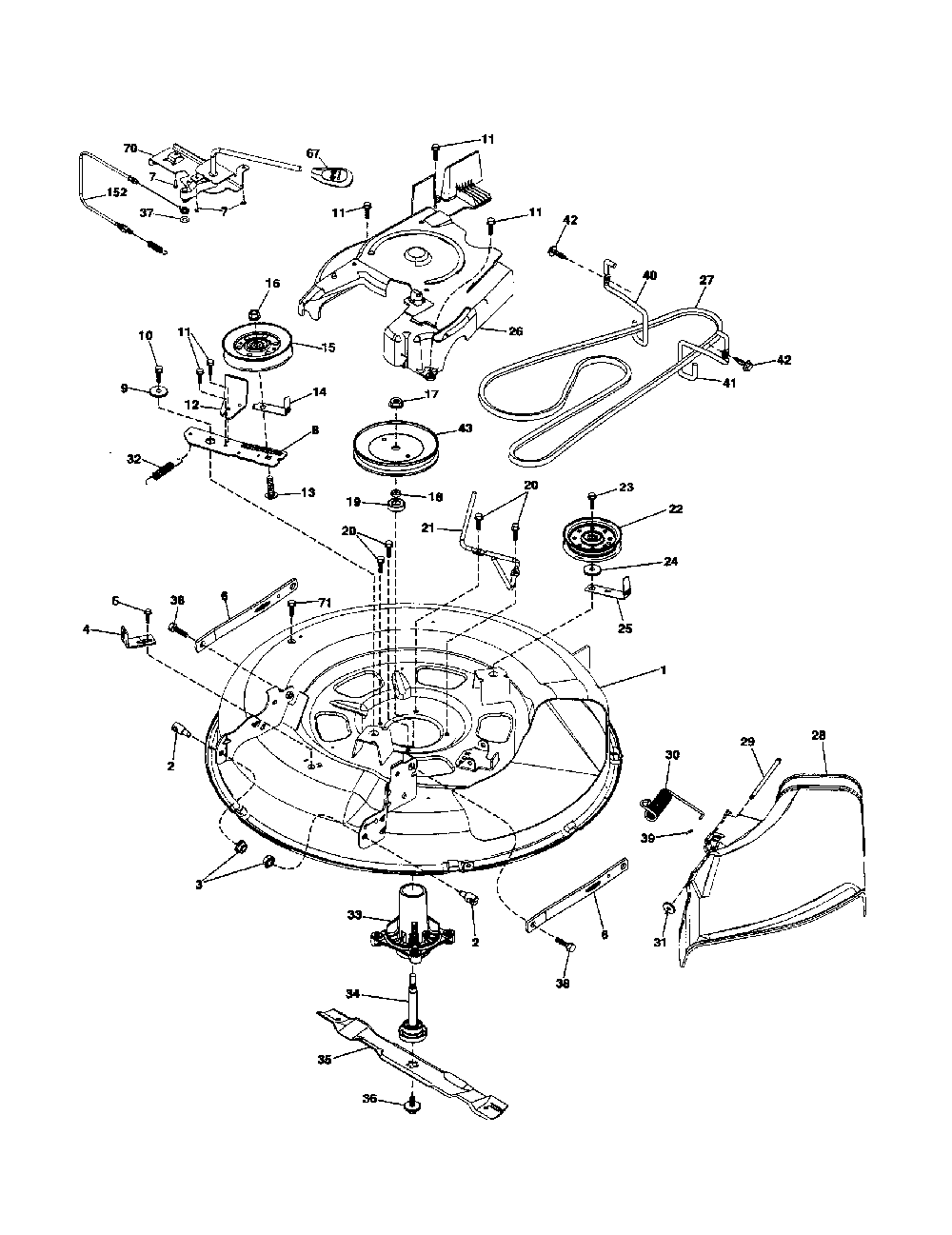 Mower deck Diagram and Parts List for 96046001400  Poulan Lawn Tractor