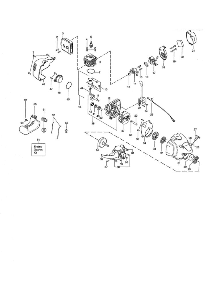 Fuel Tank/Cylinder/Crankcase Diagram and Parts List for PP025 TYPE 3 Poulan Trimmer