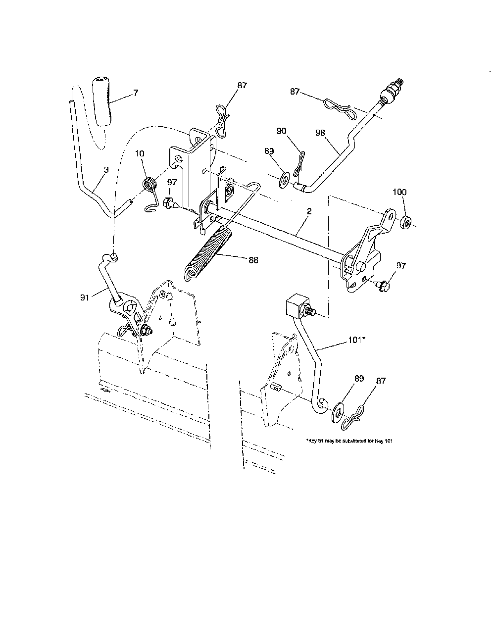 Mower lift Diagram and Parts List for 96042010700  Poulan Lawn Tractor