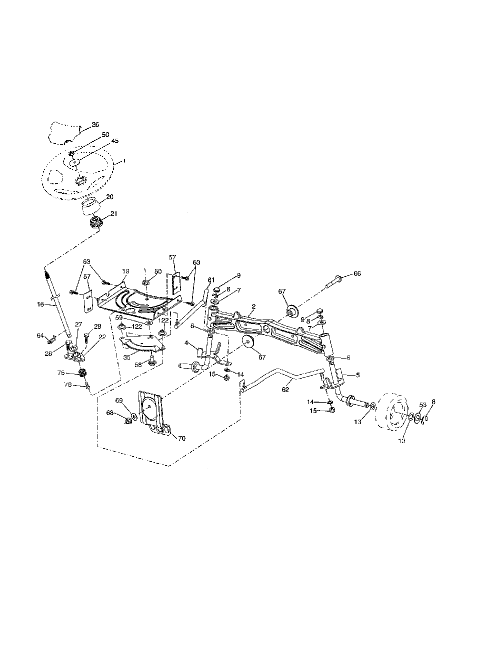 Steering Diagram and Parts List for PB20A46-96042016900  Poulan Lawn Tractor