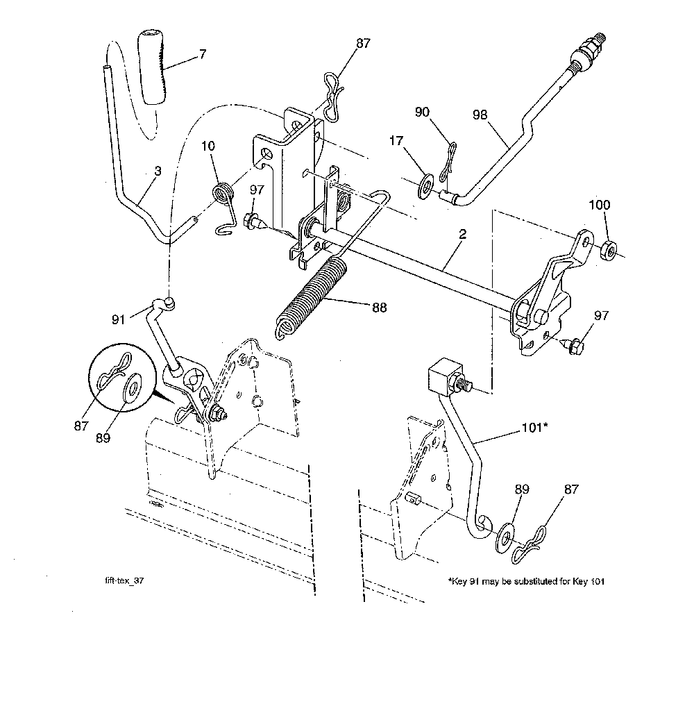 Mower lift Diagram and Parts List for 917223980  Poulan Lawn Tractor