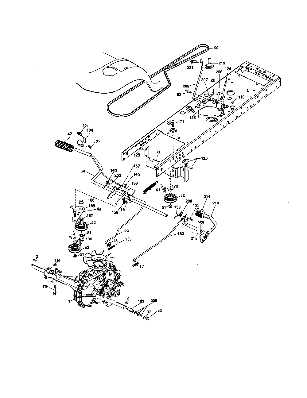 Drive Diagram and Parts List for 96042002600  Poulan Lawn Tractor