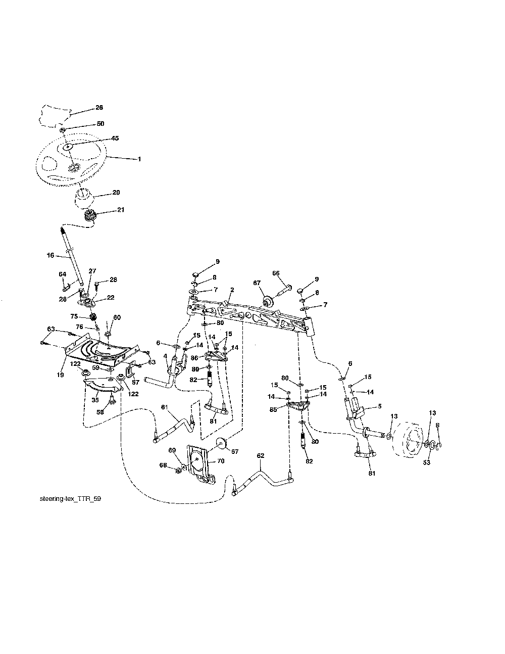 Steering assembly Diagram and Parts List for 96042019300  Poulan Lawn Tractor