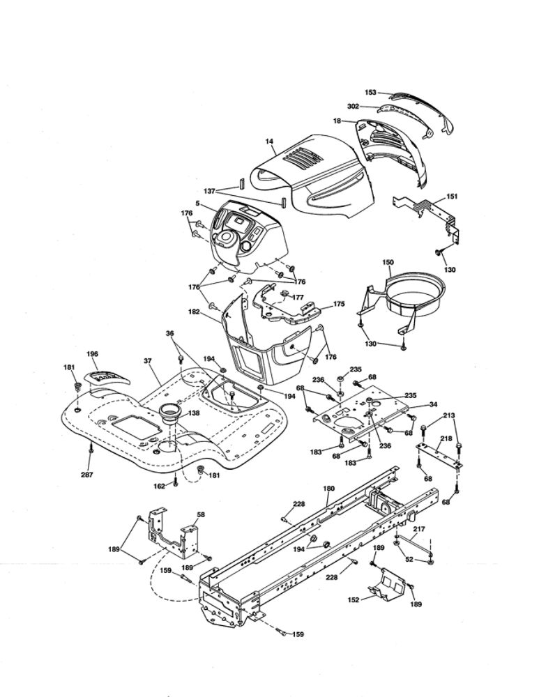 Chassis Diagram and Parts List for PP155A42-274430  Poulan Lawn Tractor