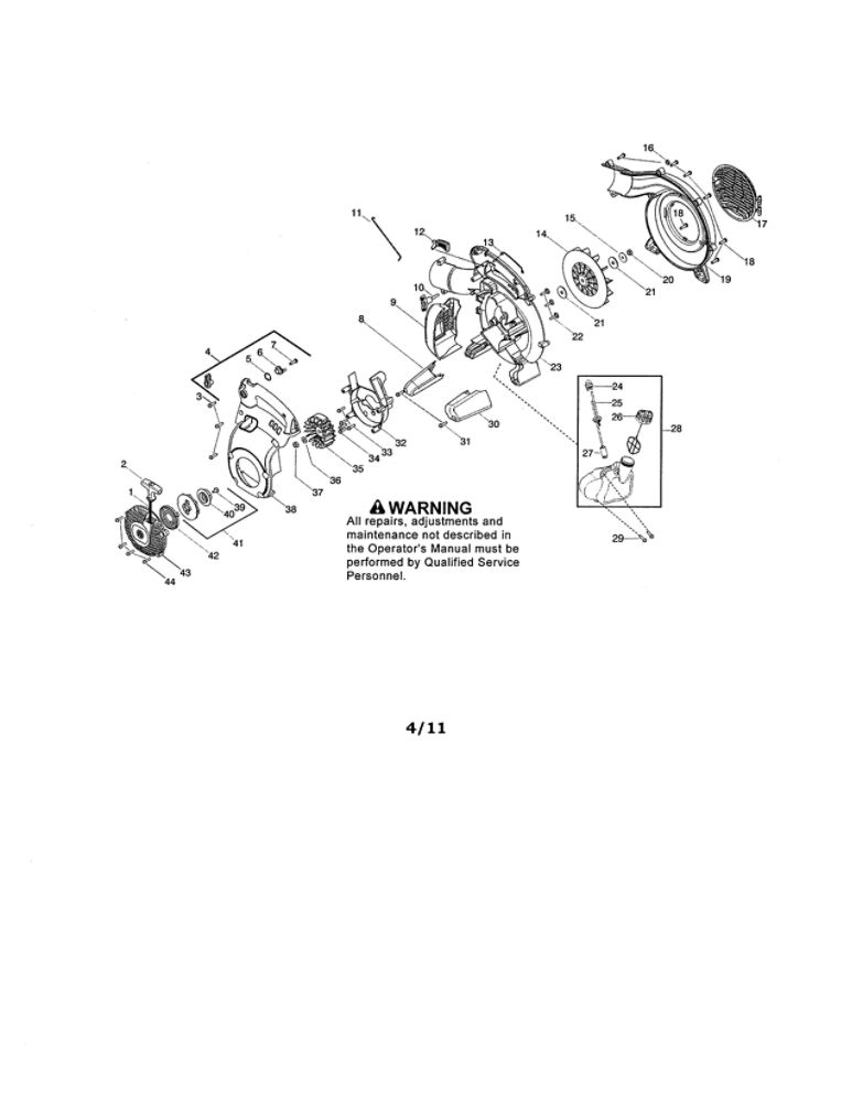 Scroll/Impeller/Fuel Tank Diagram and Parts List for B2126  Poulan Leaf Blower / Vacuum