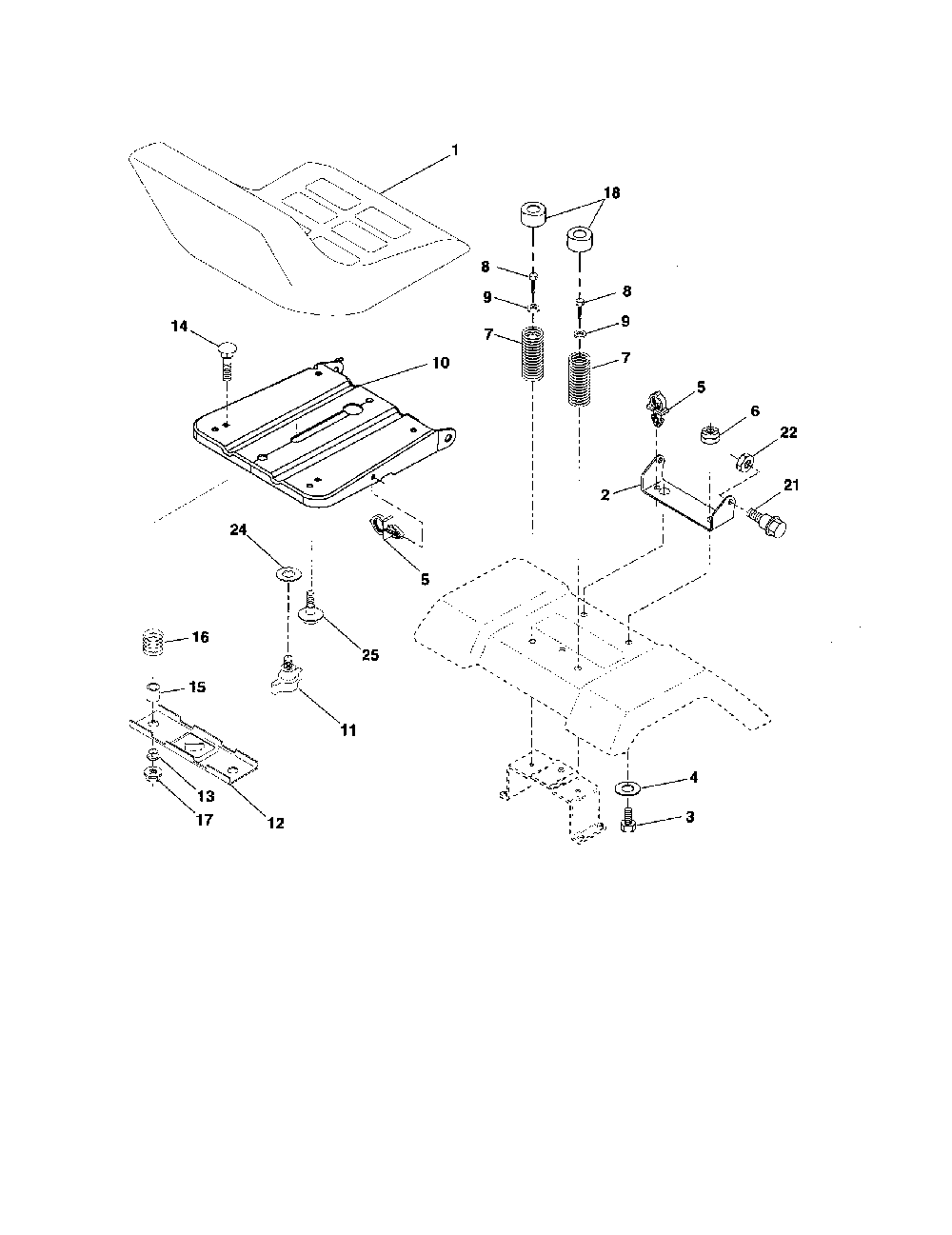 Seat assembly Diagram and Parts List for BB185H42YT  Poulan Lawn Tractor