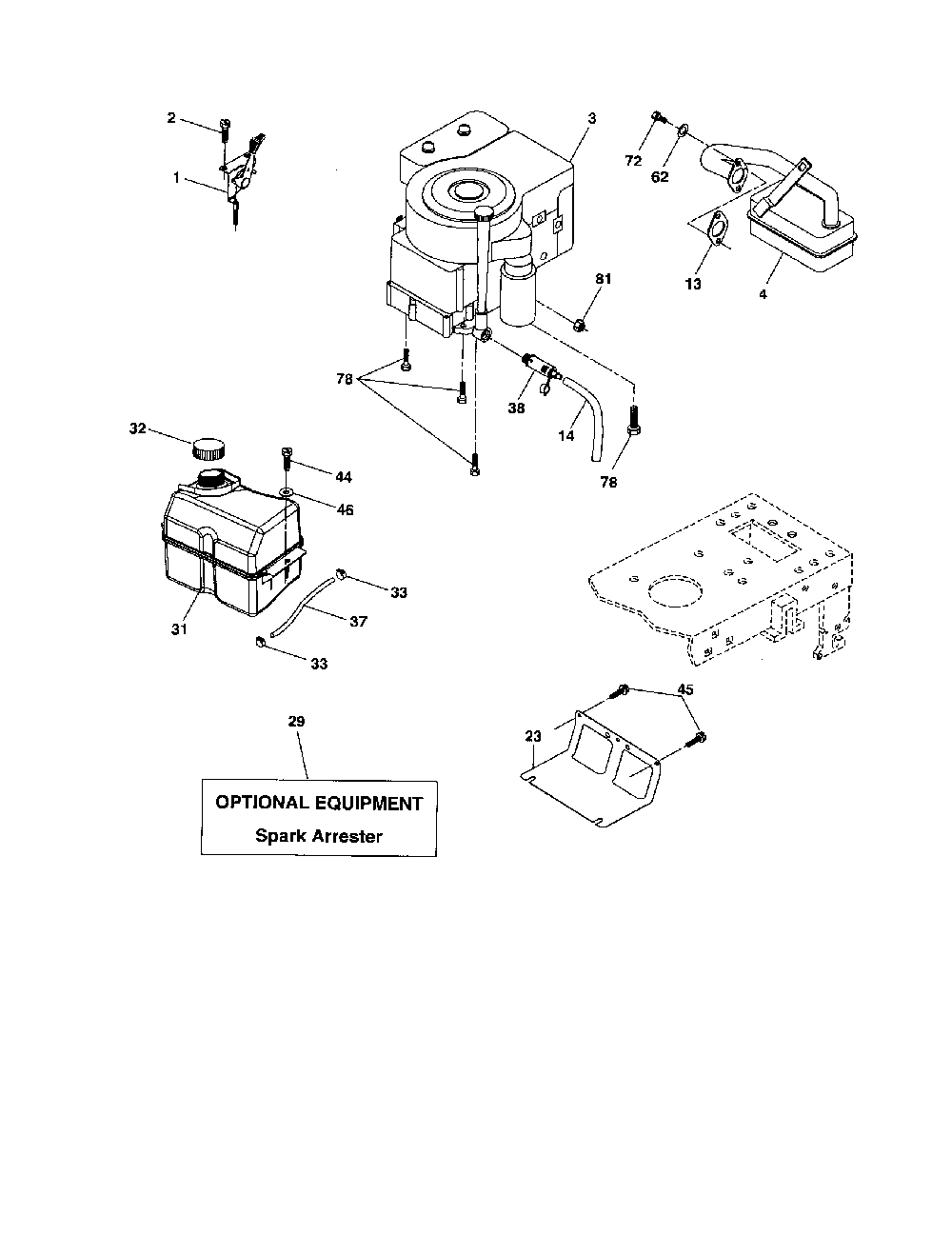 Engine Diagram and Parts List for HD20H42  Poulan Lawn Tractor
