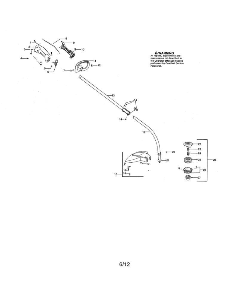 Drive Shaft/Handle/Shield Diagram and Parts List for PP338PT TYPE 1 Poulan Trimmer