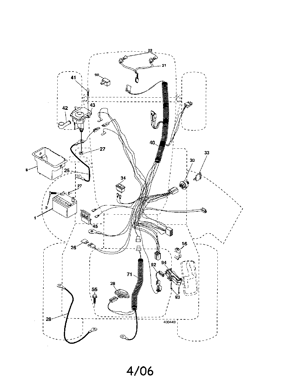 Electrical Diagram and Parts List for 96042000800  Poulan Lawn Tractor