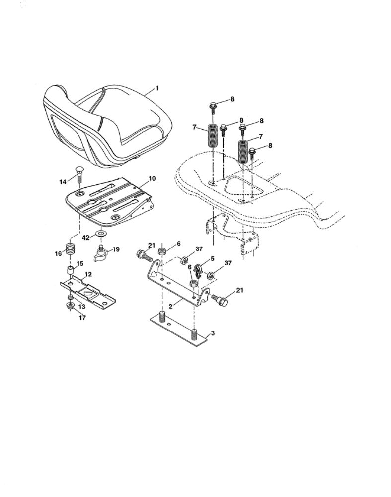 Seat Diagram and Parts List for 96042015700  Poulan Lawn Tractor