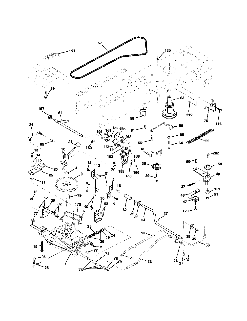 Drive Diagram and Parts List for 96012001501  Poulan Lawn Tractor