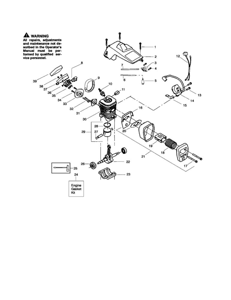 Shield/Cylinder/Crankshaft Diagram and Parts List for 260 TYPE 4-5 Poulan Chainsaw