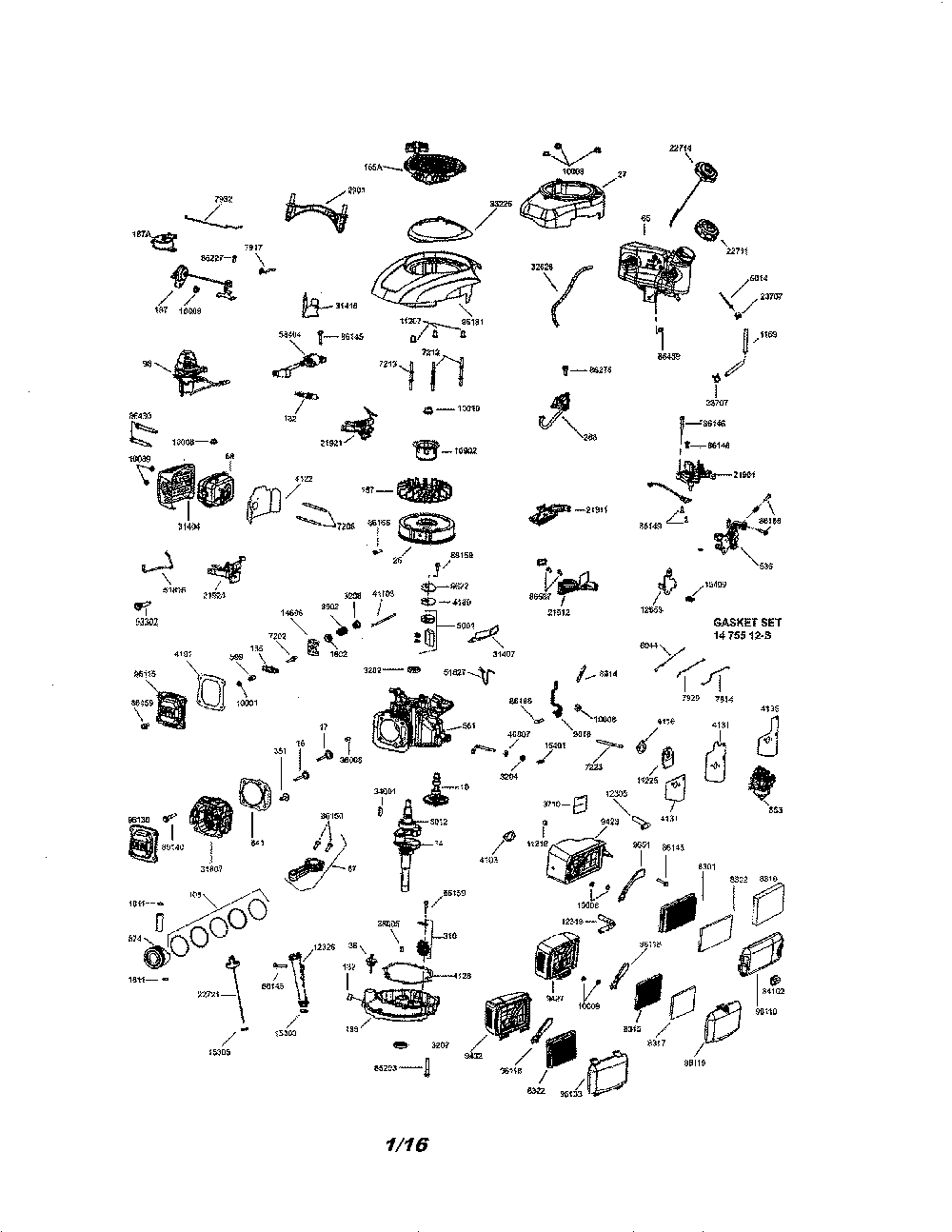 Engine Diagram and Parts List for 96119000501  Poulan Lawn Mower