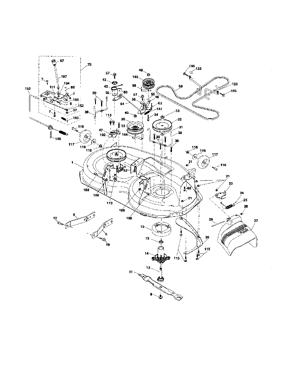 Mower deck Diagram and Parts List for 96042000800  Poulan Lawn Tractor