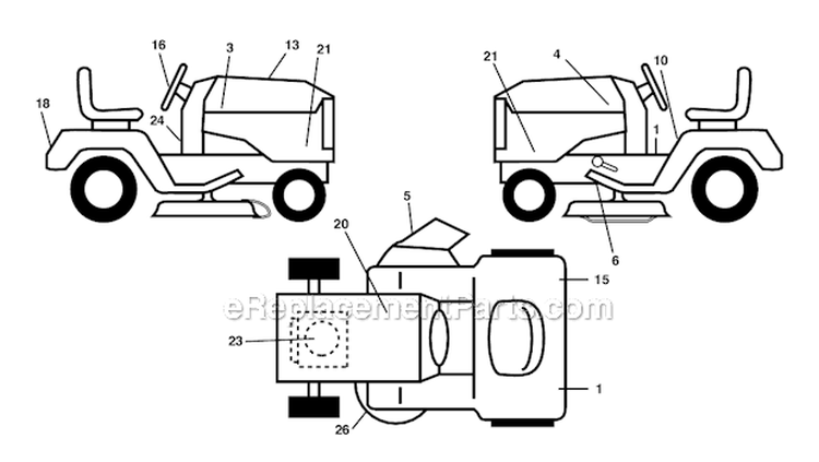 Decals Diagram and Parts List for 96012003200 DB24H48YT Poulan Lawn Tractor