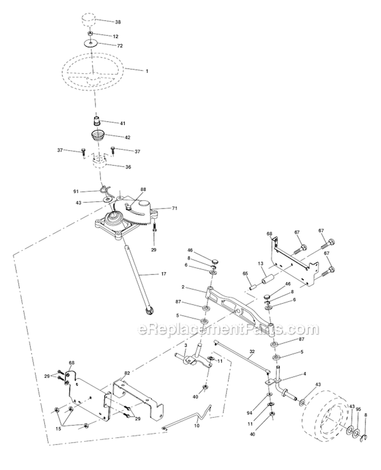 Steering Assembly Diagram and Parts List for 96012003200 DB24H48YT Poulan Lawn Tractor