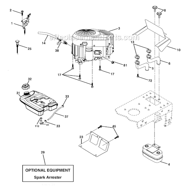 Engine Diagram and Parts List for 96012003200 DB24H48YT Poulan Lawn Tractor