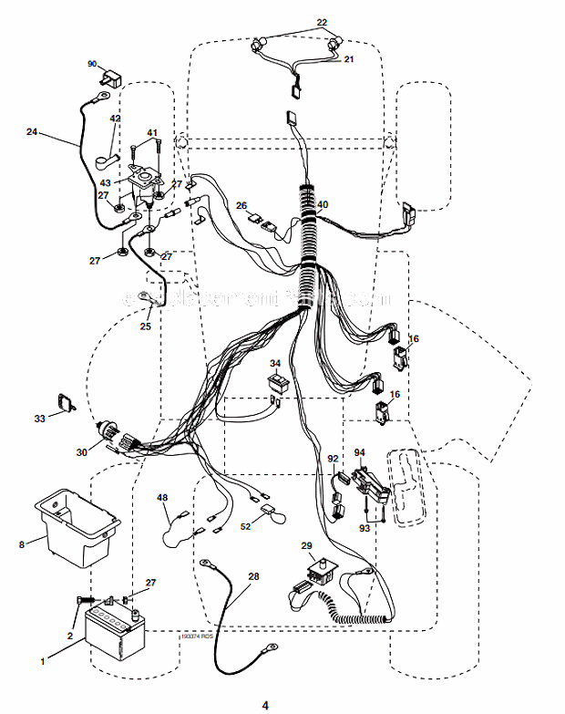 Electrical Diagram and Parts List for 96012003800  Poulan Lawn Tractor