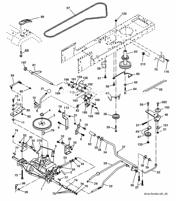 Drive Diagram and Parts List for 96012003800  Poulan Lawn Tractor