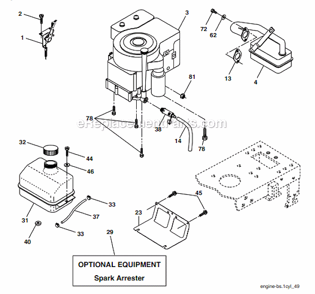 Engine Diagram and Parts List for 96012003800  Poulan Lawn Tractor