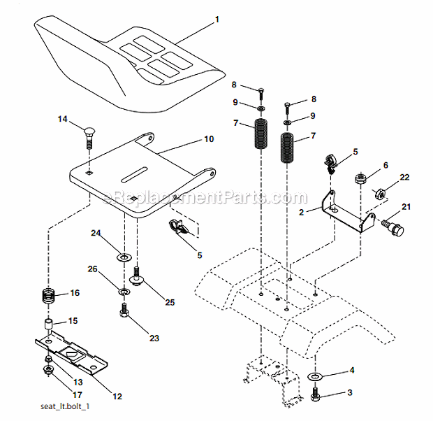 Seat Diagram and Parts List for 96012003800  Poulan Lawn Tractor