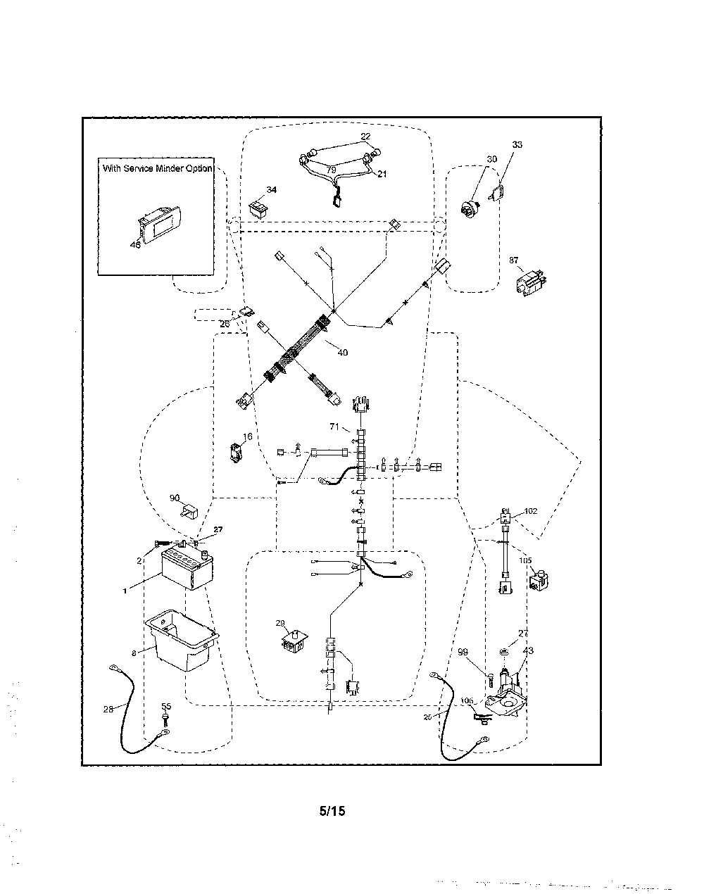 Electrical Diagram and Parts List for PB175A46 96042015300 Poulan Lawn Tractor